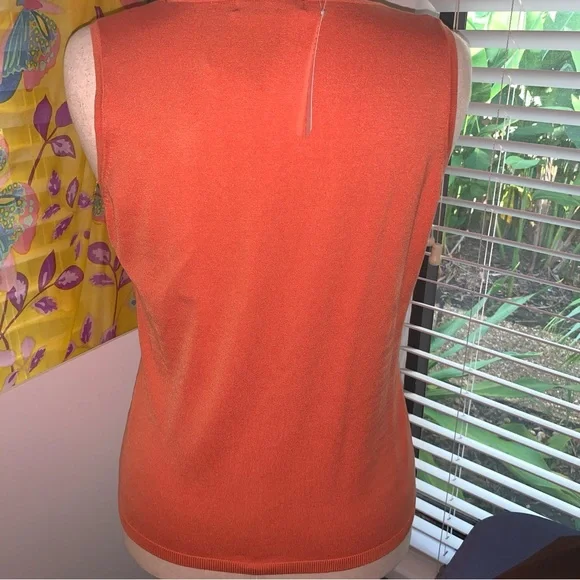 Petite August Silk Orange Sleeveless Silk Sweater, Large - Picture 3 of 4